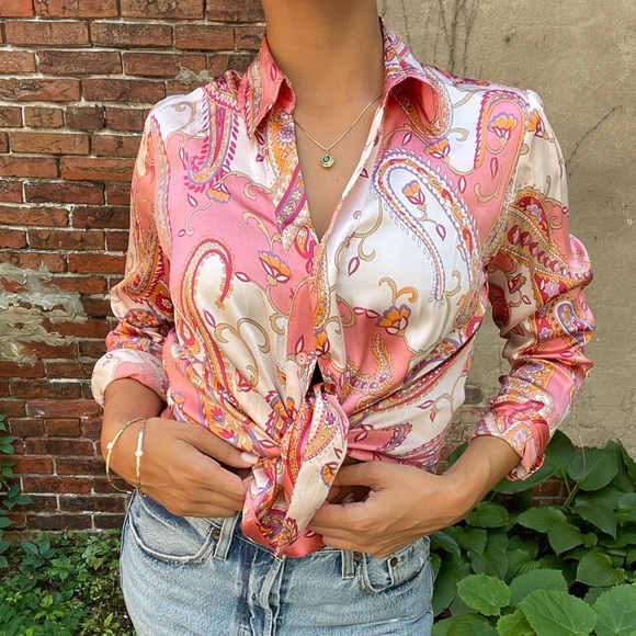 Talbots Tops - Pink paisley print long sleeve silk button down 6